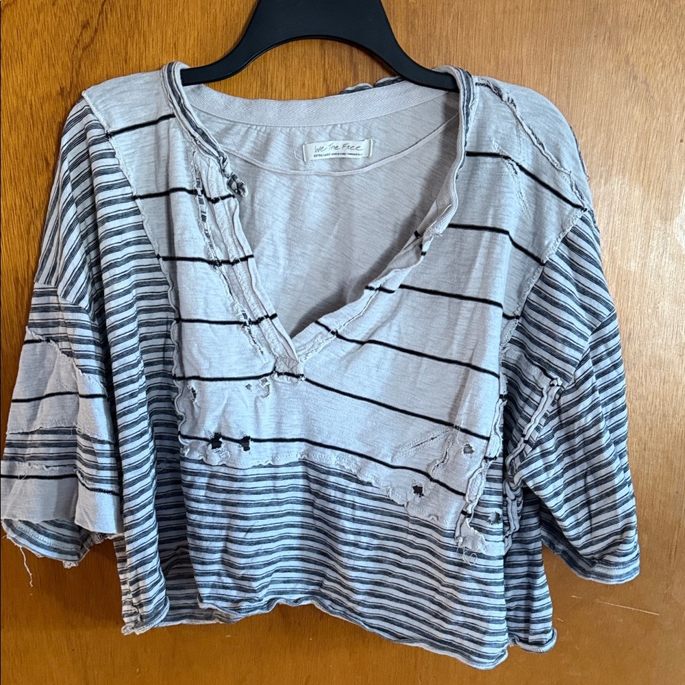 We The Free Black and Gray Striped Short Sleeve Tee